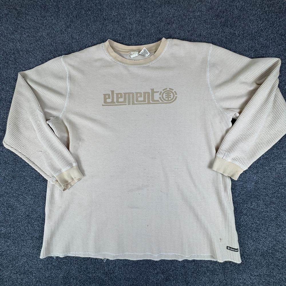Element Thermal Shirt Mens XL Cream Logo Graphic Waffle Knit‎ Cotton Crew Neck